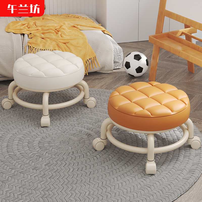 滑轮凳轮滑批发带娃万向轮简约矮凳懒人学步儿童美圆凳家用客厅缝