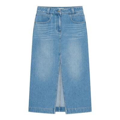 【宋佳明星同款】Hazzys哈吉斯牛仔裙女新款休闲复古开叉半身裙