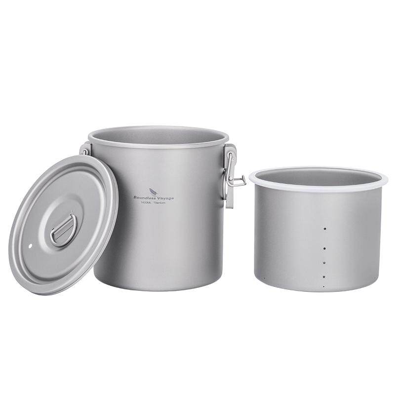 必唯纯钛户外微压锅煮饭神器1.4L露营锅具旅行自驾游蒸饭锅便携式