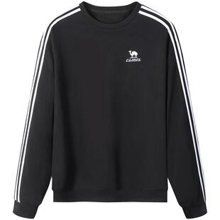 骆驼1930圆领卫衣长袖t恤男女情侣春季休闲宽松条纹黑色套头上衣