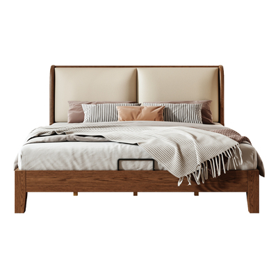 实木床胡桃色橡胶木软包床