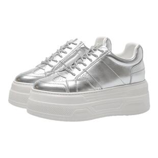 10厘米银色小白鞋内增高女小个子轻便女鞋真皮百搭厚底休闲鞋8cm