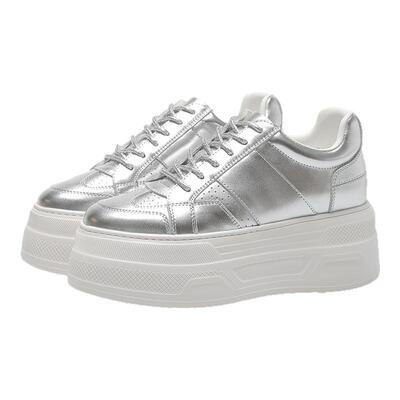 头层牛皮隐形内增高12厘米小白鞋