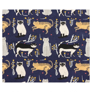 日本进口棉麻面料手工DIY卡通透气包袋抱枕童装服装布料猫影花语