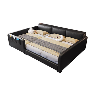 红晟子母床互不干扰小户型1米5家用新款实木成人儿童房真皮亲子床