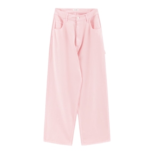 SLY 冬季新品粉色阔腿裤直筒休闲牛仔画家裤女038GSL11-4240