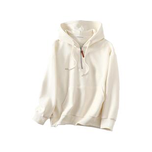 依凡芙高级通勤风半拉链女长袖T血连帽卫衣皮质拉头超大袋鼠