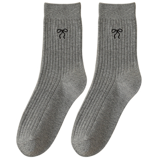 全棉袜子女堆堆袜秋冬季中筒优质纯棉防臭抗菌厚款保暖蝴蝶结长袜