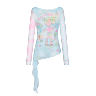 BETWEENANDx鸟鸟一 夏季新款千禧拼接一字领网纱长袖上衣女叠穿