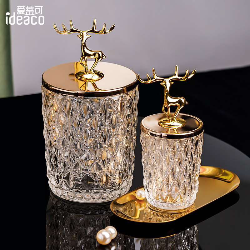 轻奢高档鹿头玻璃牙签盒家用牙签筒创意个性牙线棉签收纳盒牙签桶