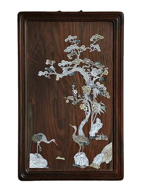 交趾黄檀中式松鹤延年挂屏红
