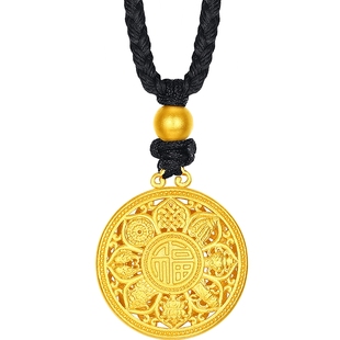 潮宏基传家宝八宝罗盘吉祥黄金项链足金坠链古法女计价生日礼物