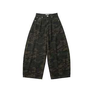 CLIMAX VISION美式复古做旧迷彩轻解构廓腿弯刀牛仔裤长裤