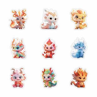 120张可爱卡通龙宝宝贴纸国潮风创意美感装饰防水手机壳电脑贴画