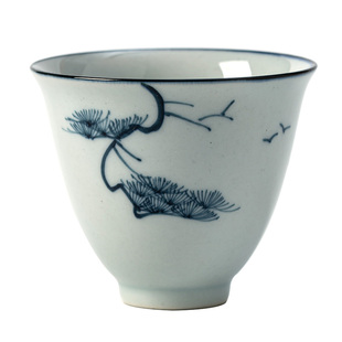青灰釉手绘铃铛杯|素雅青花品茗杯仿古小茶杯中式陶瓷功夫茶具