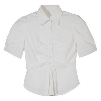 气球熊修身背后系带显瘦衬衫