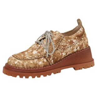 杨小东气质布洛克真皮平底单鞋女原创新款春秋圆头坡跟厚底松糕鞋