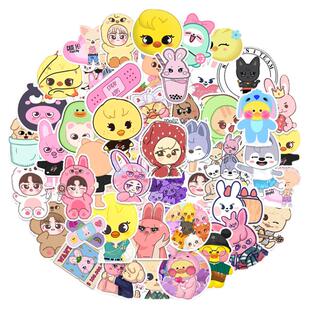 50张韩国SKZOO可爱卡通彩色涂鸦创意ins风贴纸装饰笔记本头盔相框画手账保温杯吉他收纳箱拉杆箱贴纸防水pvc