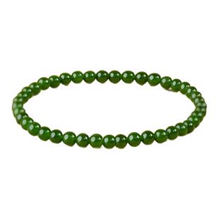 【绿森林】正品天然和田玉碧玉菠菜绿小米珠手串女阳绿玉石手链