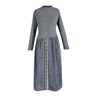 杨丽萍官方原创设计民族风国风宽松拼接长袖圆领针织连衣裙女夏秋