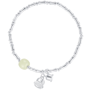 潮宏基倾玉s925银和田玉手链铃兰花铃铛竹叶银饰中式生日礼物