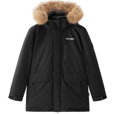 【三防】太平鸟男装羽绒服中长款冬新工装户外毛领派克服