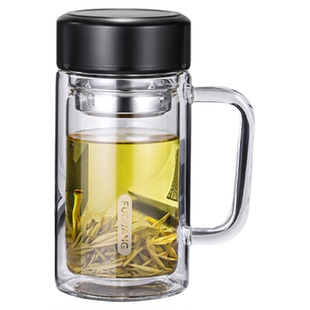 富光茶水分离泡茶杯高硼硅玻璃杯带把手男士办公水杯大容量杯子