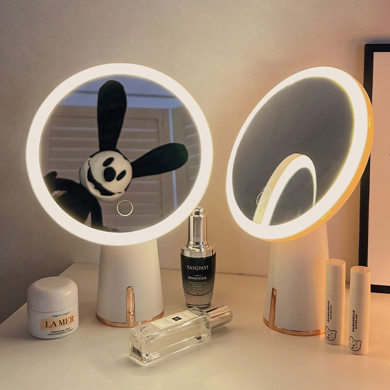 镜子化妆镜带灯台式桌面女led充电梳妆台立可镜学生宿舍光旅游补