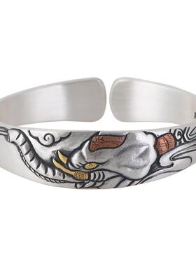 复古风足银手镯浮雕工艺小众设计