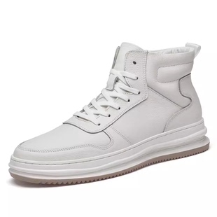 真皮男士中帮板鞋头层牛皮运动休闲鞋秋冬加绒保暖厚底百搭46大码