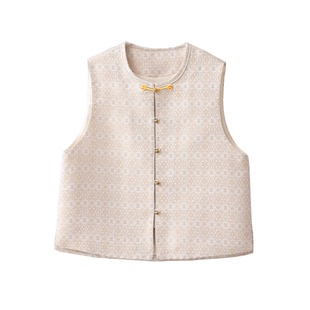 SILVIYE溯也 国风真丝宋锦新中式马甲女100%桑蚕丝圆领马夹上衣春