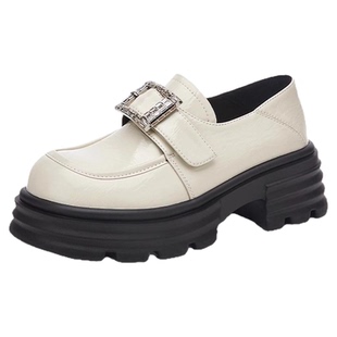 星期六厚底白色小皮鞋女款春季新款增高配裙子乐福鞋通勤单鞋