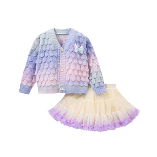 sesameclub女童套装春装儿童针织衫毛衣tutu裙美人鱼衣服生日裙子