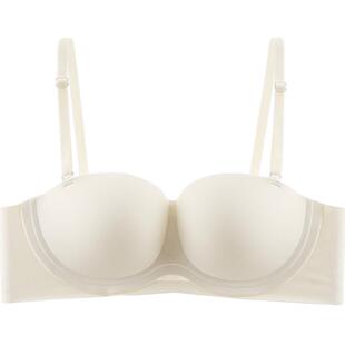 婷美夏款无肩带蹦迪杯抹胸式无痕内衣收副乳防垂小胸聚拢显大文胸