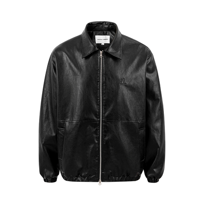 江南先生NewJNXS复古翻领双开拉链皮衣夹克男女休闲logo刺绣外套