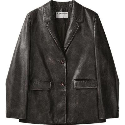 播商场同款通勤高智风做旧水洗复古PU皮24秋西装外套女BDR3XD1804