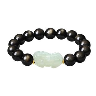 周大生黄金和田玉貔貅手链男款足金黑曜石手串男士情侣款新年礼物