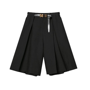 【fafamoon设计师品牌】叠褶A字羊毛复古窄腰头六分西裤(带皮带)