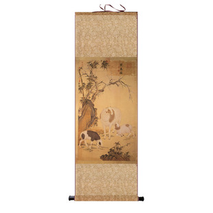 郎世宁马唐寅山水画仿古名家挂画酒店装饰客厅书房壁画风水丝绸画