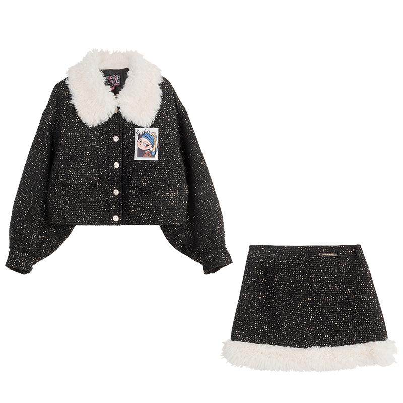 凯莉欧亮片编织夹棉保暖花呢外套