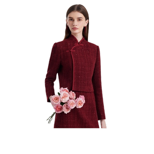 直降|歌莉娅新中式套装女新年战袍旗袍国风短外套红色半身裙