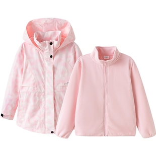 巴拉巴拉女童外套大童三合一摇粒绒软壳衣春秋款童装儿童中长上衣