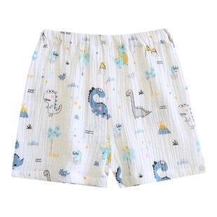 日系可爱卡通儿童夏季纯棉起皱纱布家居裤男童全棉薄睡裤卡通短裤