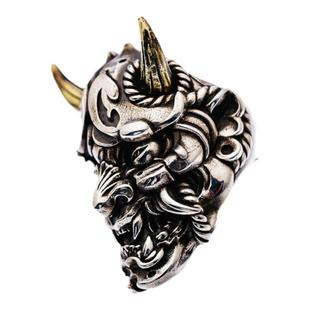 渡鸦工作室原创专属设计般若戒指日本武士甲胄面具个性霸气925银