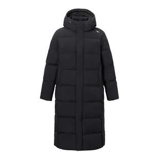 美津浓运动品牌羽绒服黑色男女长款保暖东北冬季连帽外套2025新款