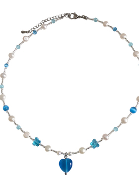 清凉夏日之心蓝色少女猫眼石项链