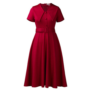 高级感气质轻熟优雅短袖微胖大码复古收腰年会晚礼服红色连衣裙女