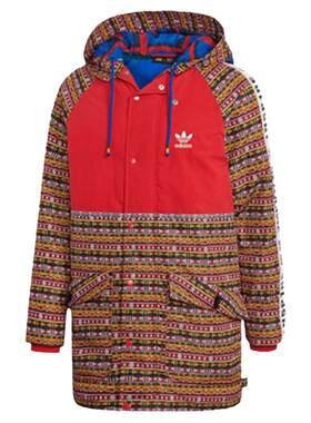 Adidas三叶草中长款棉服连帽外套