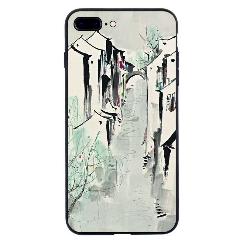 吴冠中水墨画适用iPhoneX苹果13 8p手机壳11/12/14/15promax中国风浮雕艺术软壳华为小米vivo三