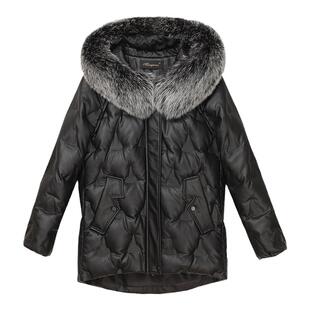 2025冬新款真皮皮衣羽绒服女短款宽松海宁绵羊皮狐狸毛领皮草外套